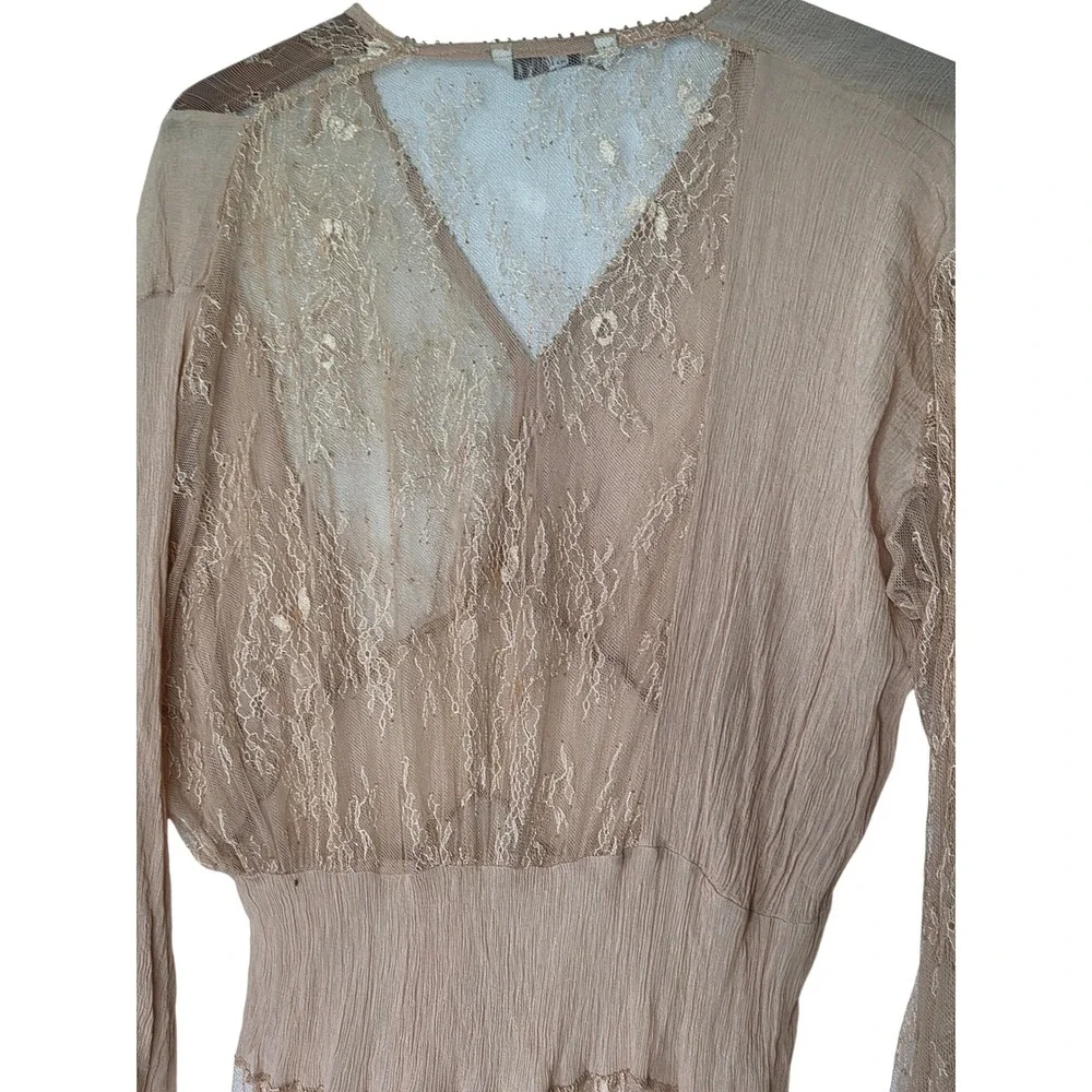 ZARA Women's Beige sheer Lace Trim V-Neck Maxi Dress M - Picture 8 of 9